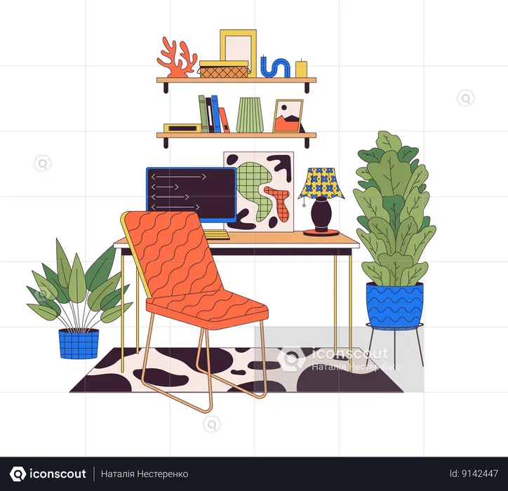 Comfortable home office interior  Illustration