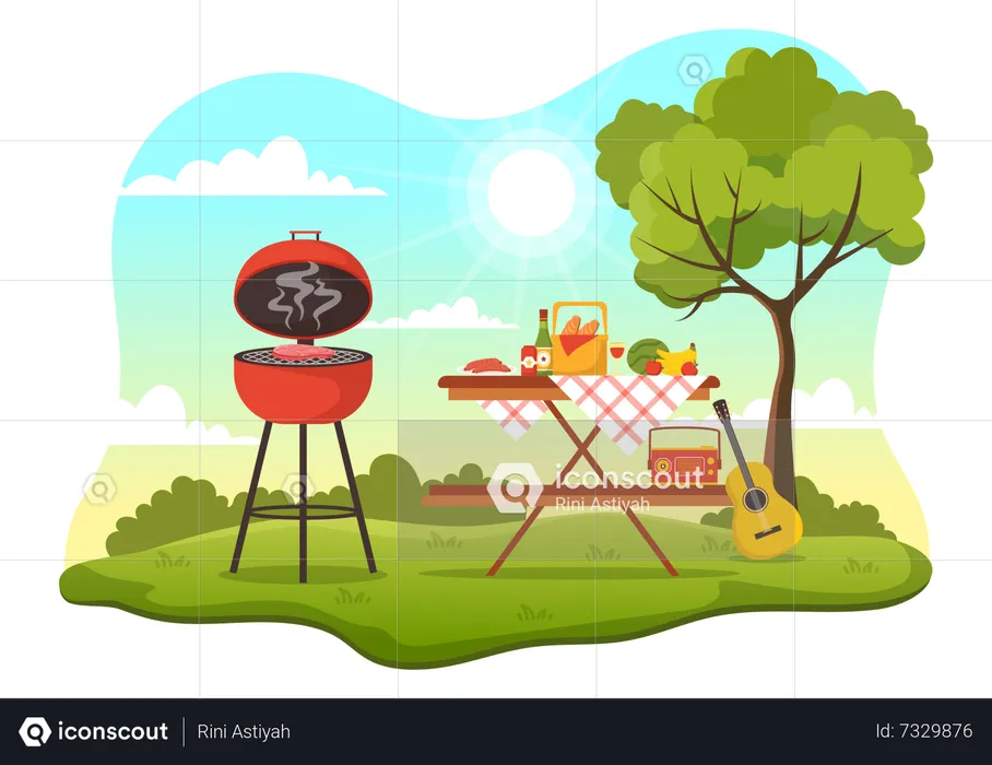 Comida de barbacoa al aire libre  Ilustración