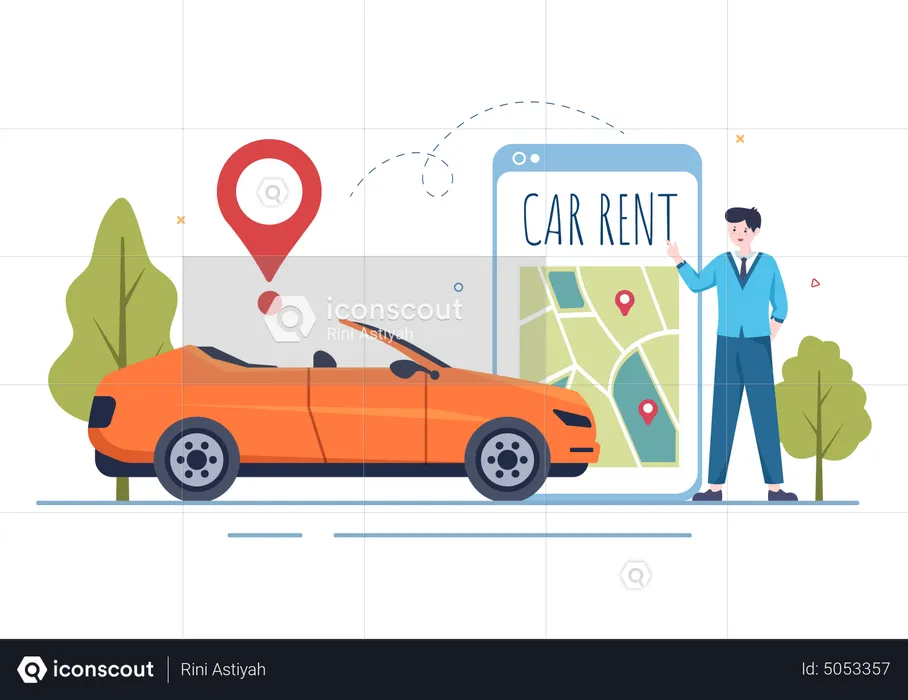 Commandez une voiture en location via une application mobile  Illustration