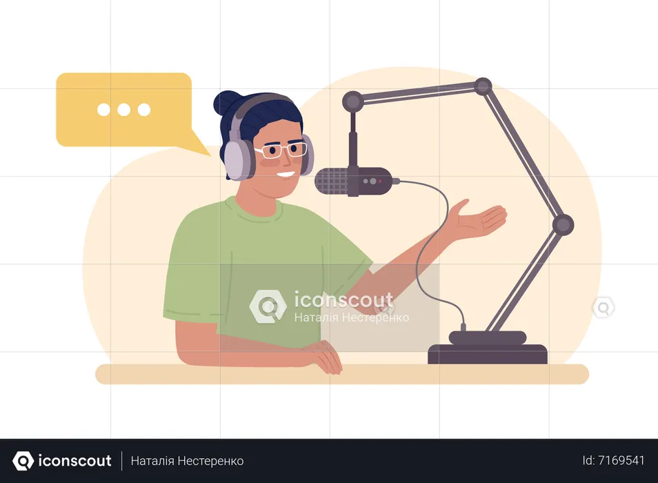 Commentateur enregistrant un podcast personnel  Illustration