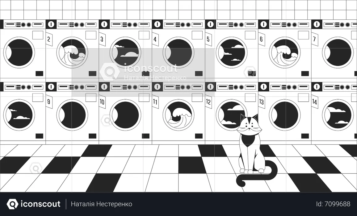 Commercial washers with cat  Illustration