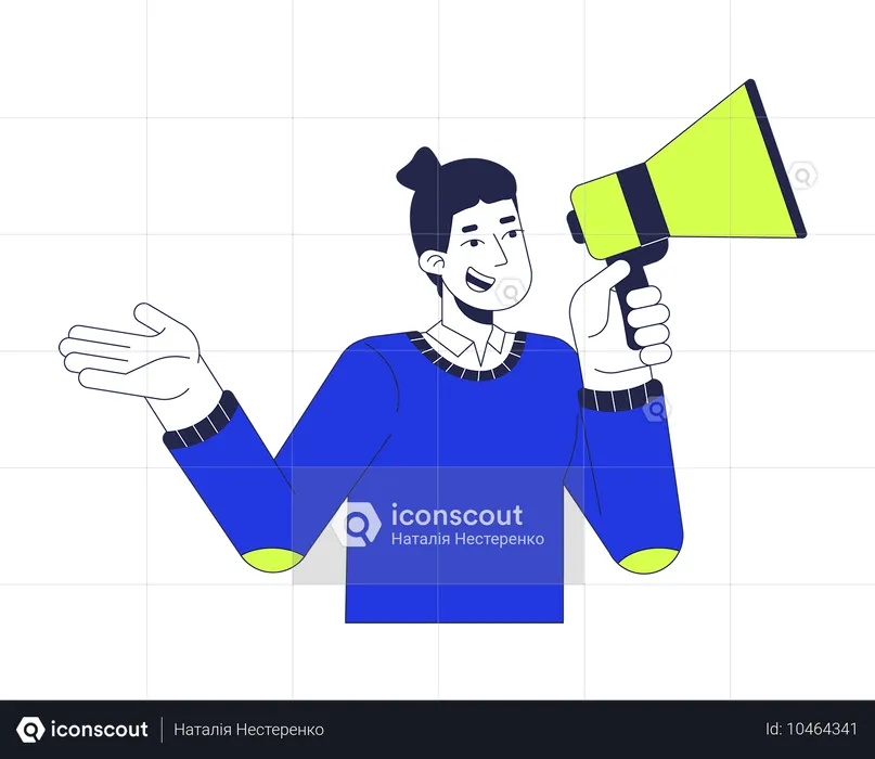 Communicative caucasian man talking through megaphone  Illustration