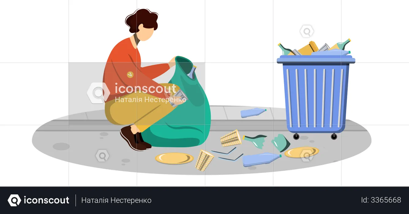 Community worker cleaning trash  Illustration