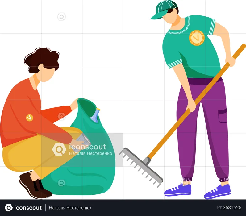 Community workerw cleaning trash  Illustration