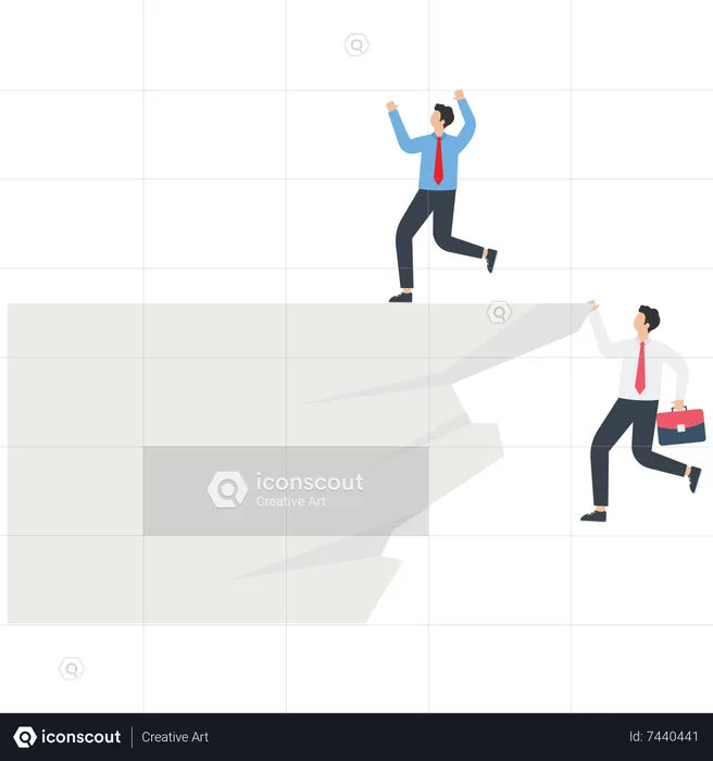 Companion falls off the cliff businessman turns and leaves  Illustration