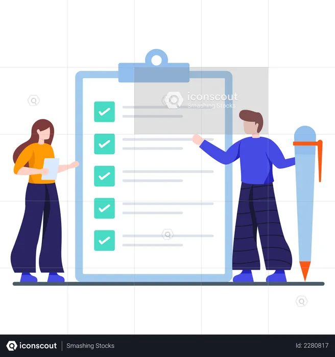 Company employees checking daily task list  Illustration