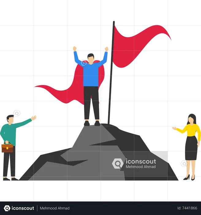Company employees to climb mountain together with unity and cooperation  Illustration
