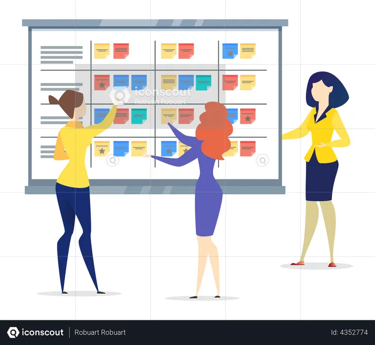 Company employees working with monthly plan  Illustration