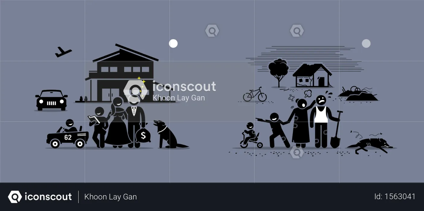 Comparison and difference between rich and poor family  Illustration