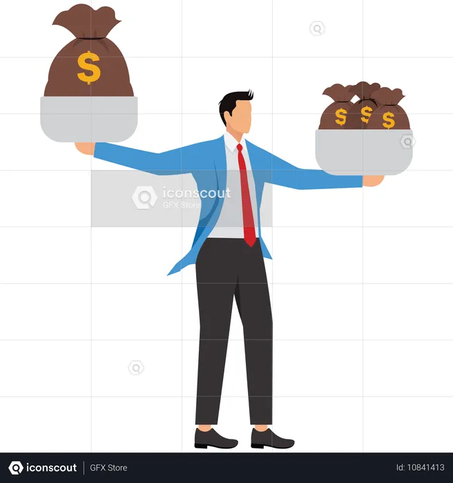 Comparison, Money Bag, Currency, Savings, Large, Bag, Businessman  Illustration