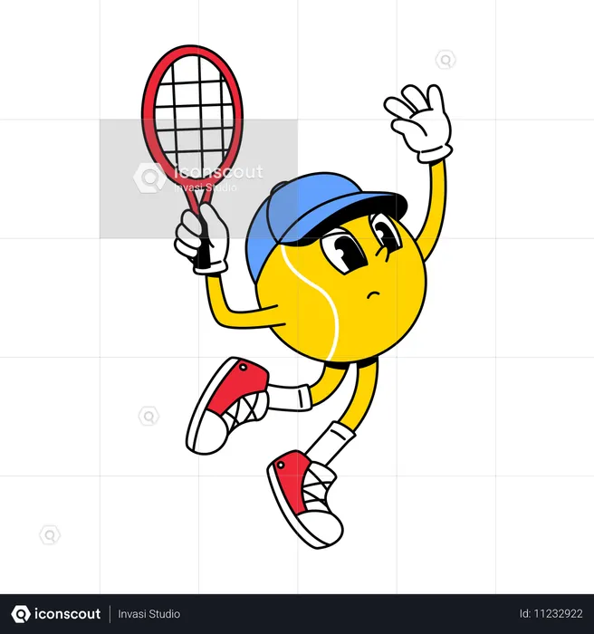 Competitive Tennis Ball Mascot Ready to Serve  Illustration