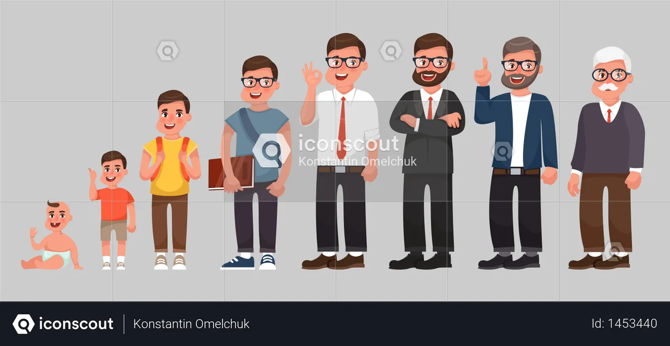 Complete life cycle of person's life from childhood to old age  Illustration