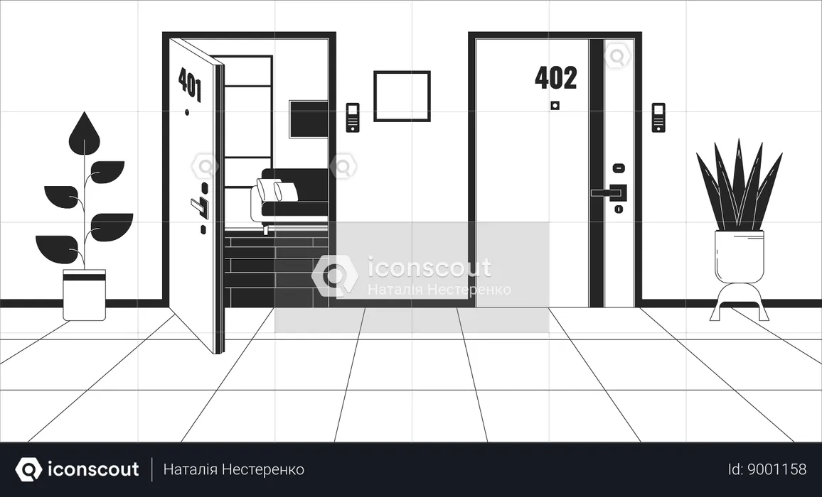 Complex apartment doors  Illustration