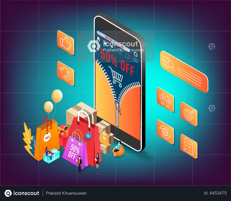 Venta de compras móviles  Ilustración