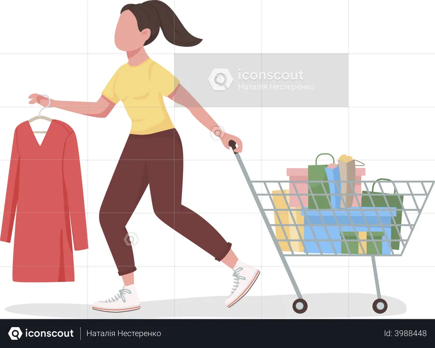 Comprador con carrito de compras  Ilustración