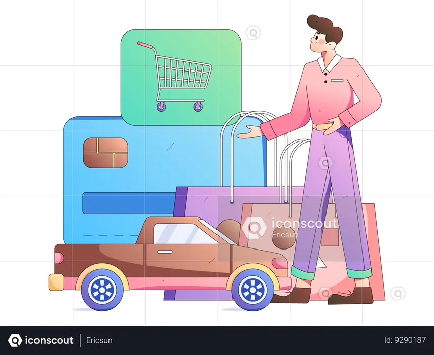 Compras cibernéticas hechas por el hombre  Ilustración