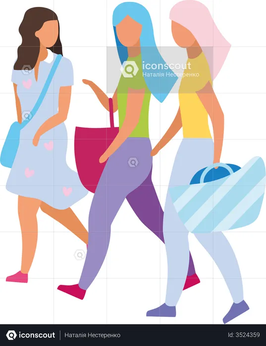 Fazendo compras com amigos  Ilustração