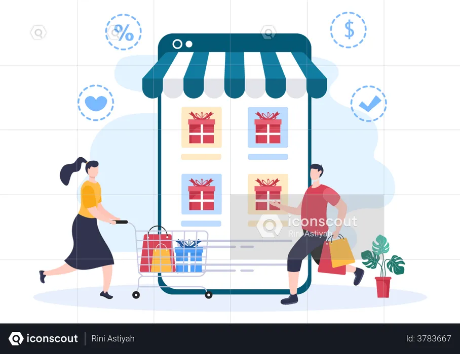 Compras de regalos en línea  Ilustración