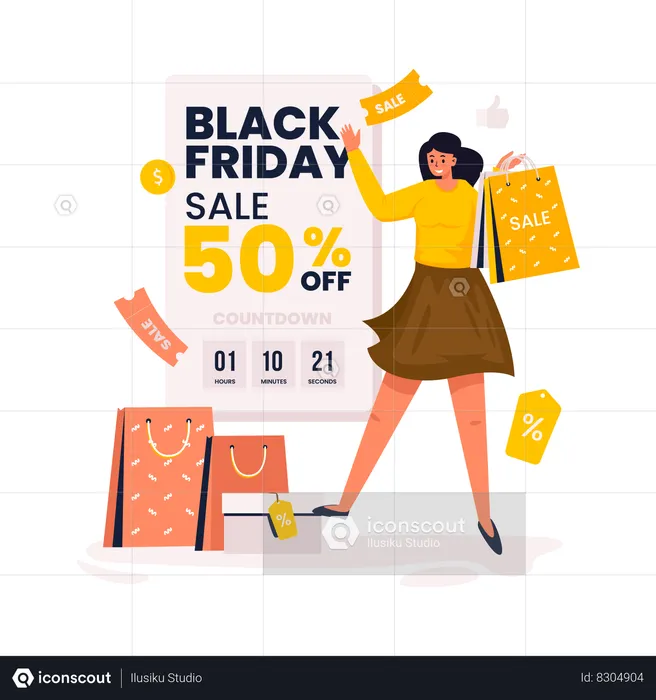 Gran oferta de compras de viernes negro.  Ilustración