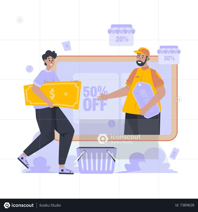 Pagamento em dinheiro de compras on-line  Ilustração