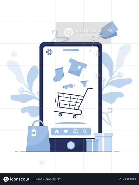 Compras pelo celular  Ilustração