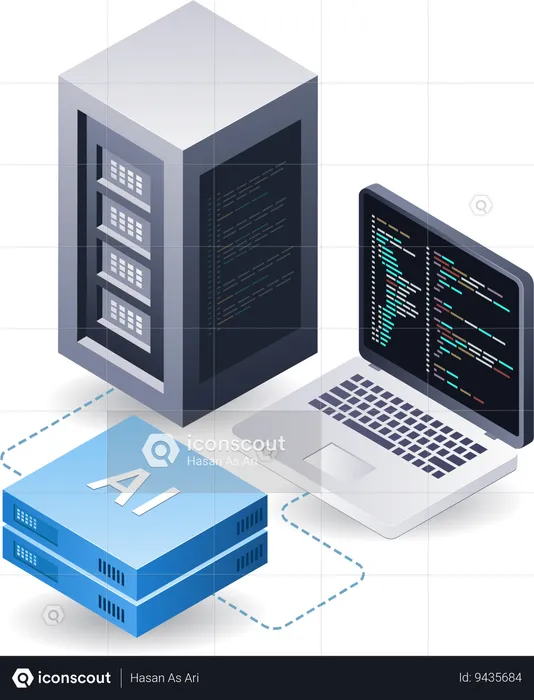 Servidor de dados de inteligência artificial de computador  Ilustração