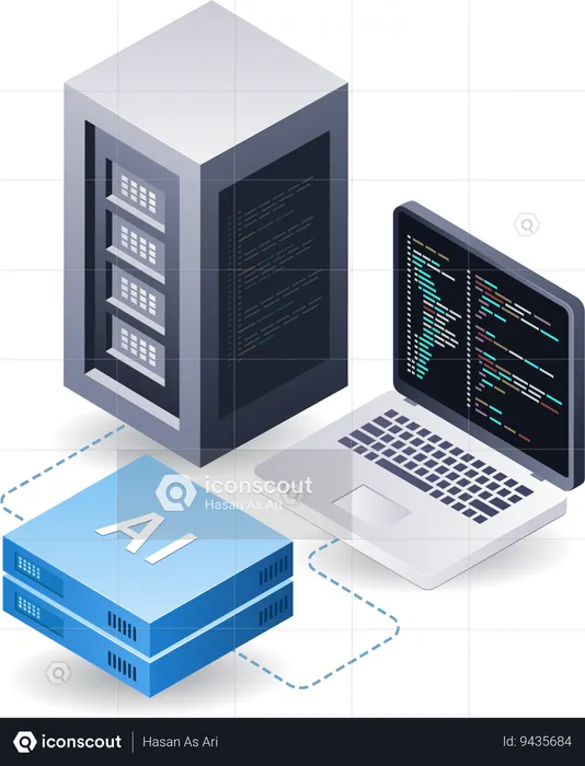 Computer artificial intelligence data server  Illustration