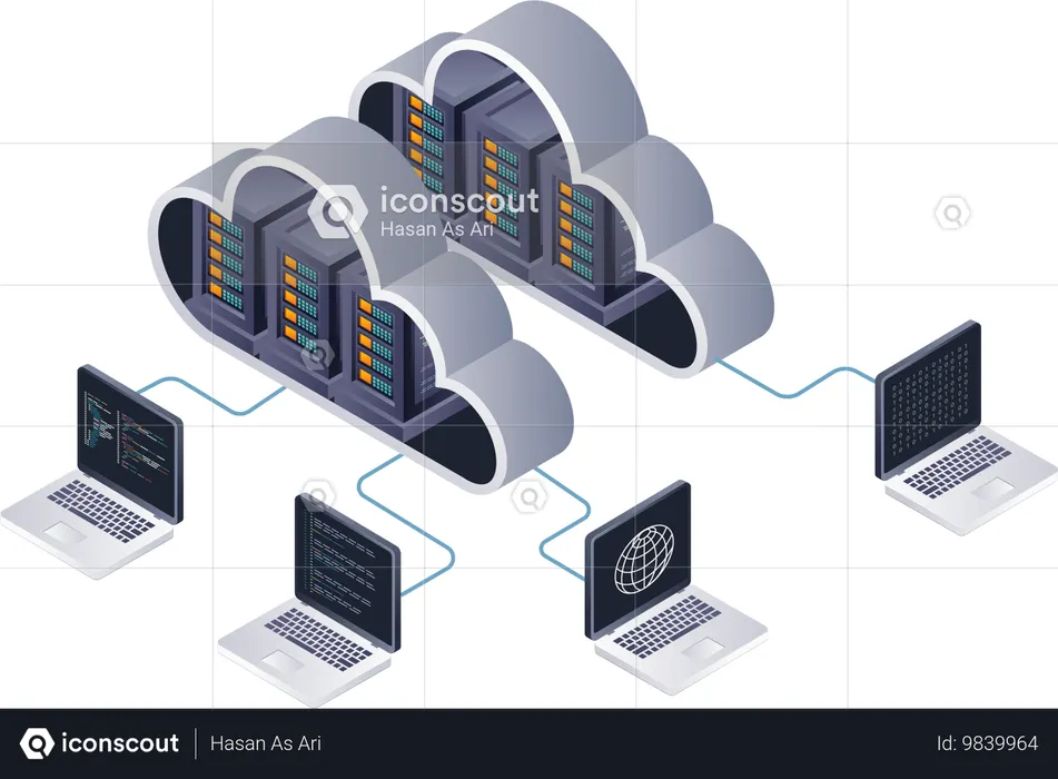 クラウド サーバーにおけるデータ トランザクション セキュリティのためのコンピューター自動化  イラスト