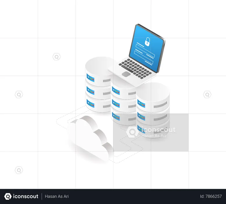 Computer cloud server database security password  Illustration