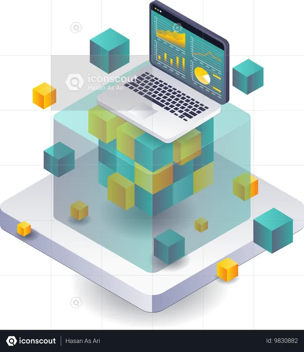 Computer dashboard for blockchain business data analysis  Illustration