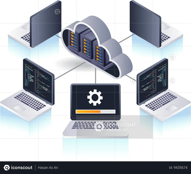 Computer data network cloud server technology  Illustration
