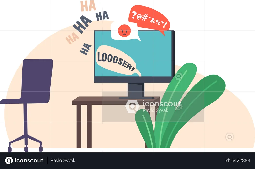 Computer Desktop with Bully Messages on Screen  Illustration