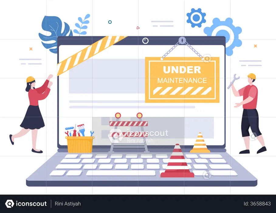 Computer engineers constructing updated website  Illustration