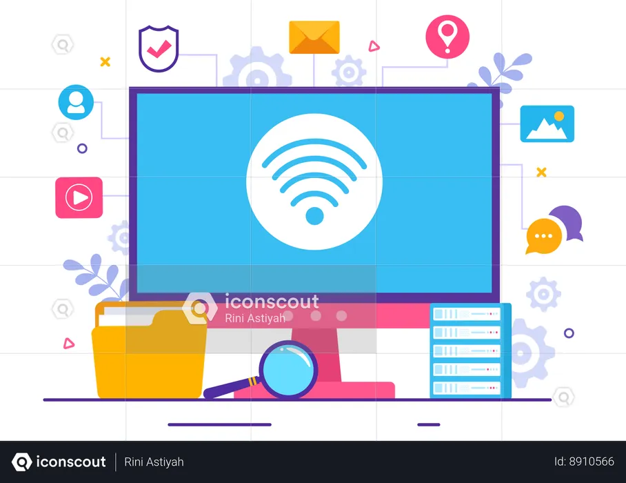 Computer is connected to Intranet  Illustration