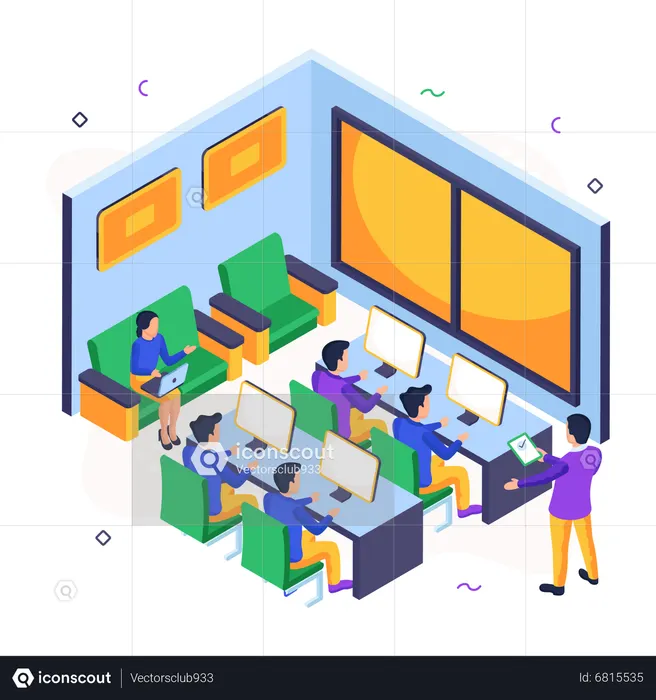 Best Computer Lab Illustration download in PNG & Vector format
