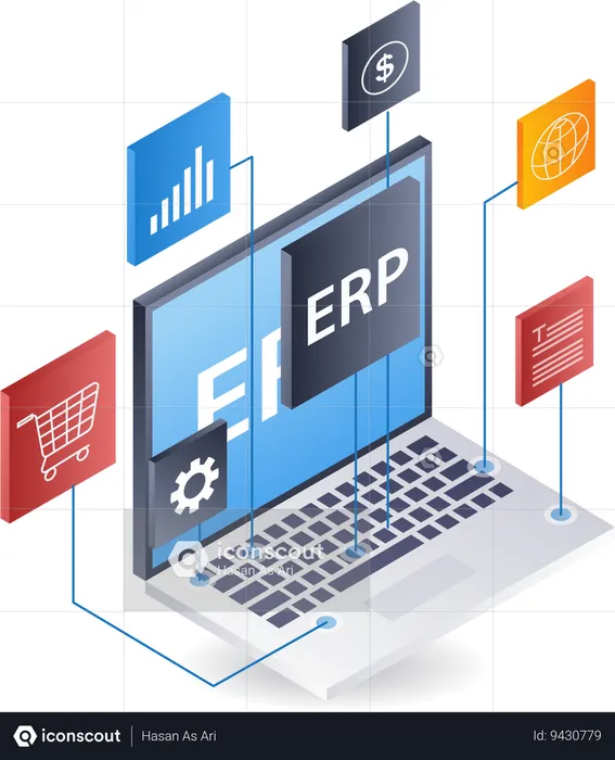 Computer network and  ERP business technology  Illustration