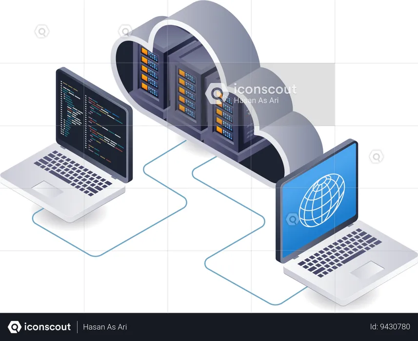 Computer network program cloud server technology analyst  Illustration