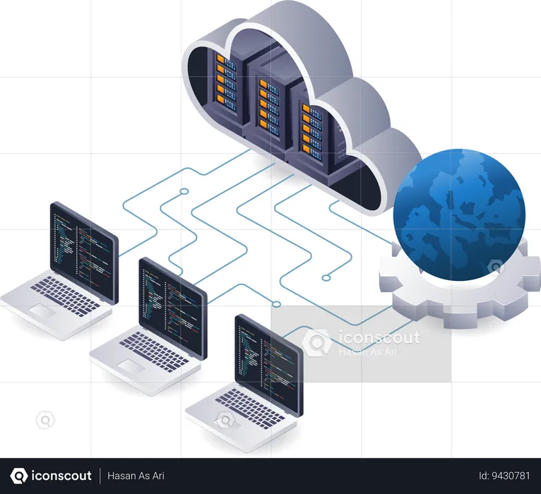 Computer network programmer cloud server technology analyst  Illustration