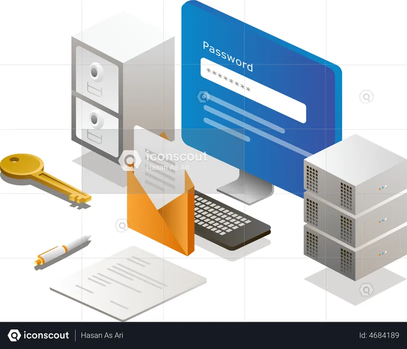 Computer password and email data  Illustration
