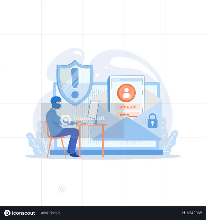 Computer pirate hacker create software designed to cause damage  Illustration