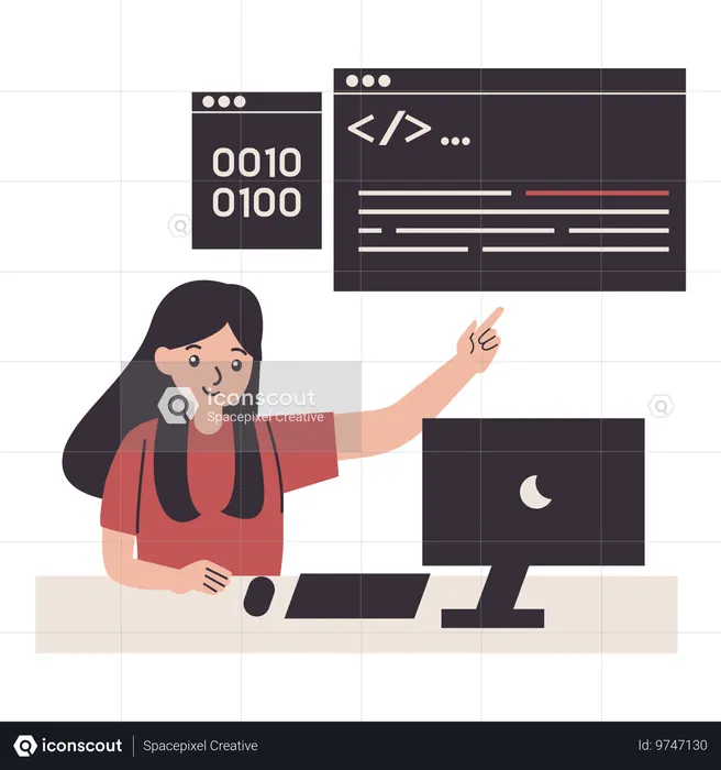 Computer Programmer works on coding  Illustration