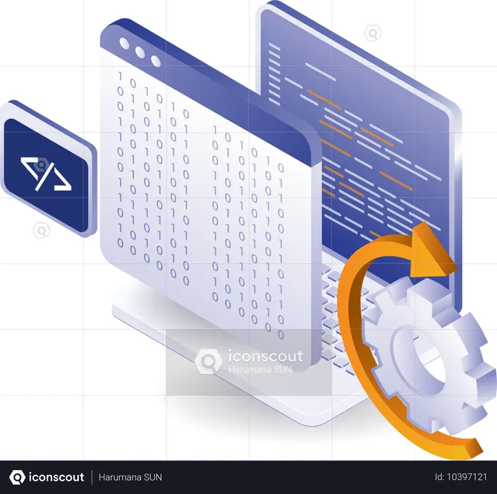 ハッカーコードを使用したコンピュータ画面プログラミング言語  イラスト
