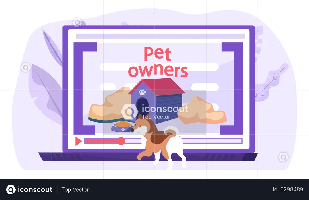 Computer screen with tutorial about keeping and feeding dogs at home  Illustration