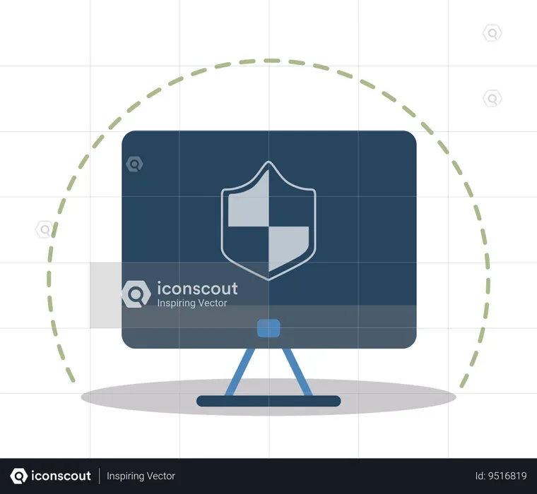 Computer secured from web attacks  Illustration