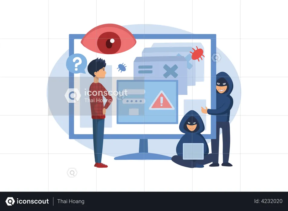 Computer spyware attack  Illustration