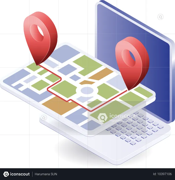 Anwendung für Reisekarten zur Standortbestimmung am Computer  Illustration