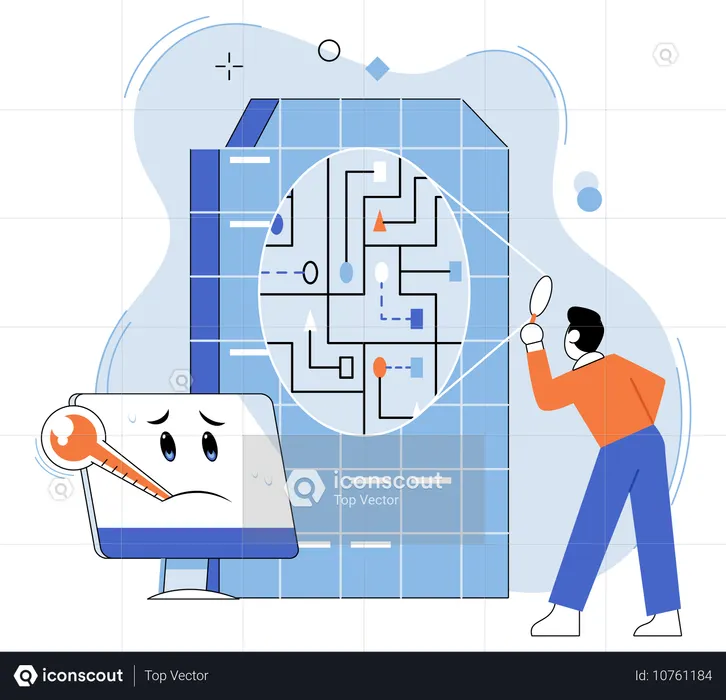 Computer troubleshooting metaphor represents intricate nature problem-solving in computer systems  Illustration