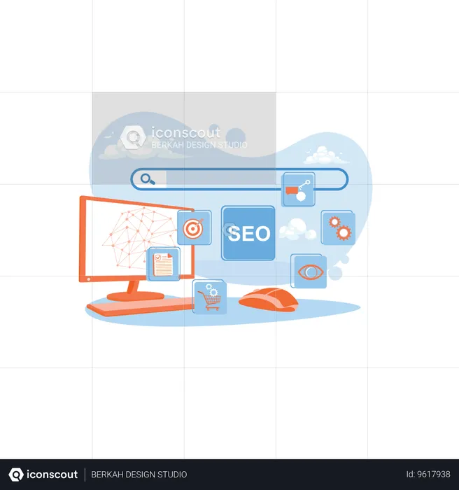 Computer With Online Search Engine  Illustration