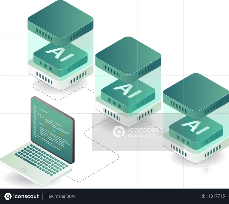 Computers create artificial intelligence products  Illustration