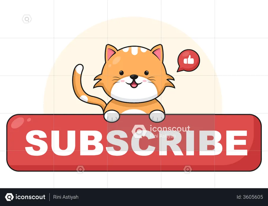 Gato com conceito de Inscrever-se e curtir  Ilustração